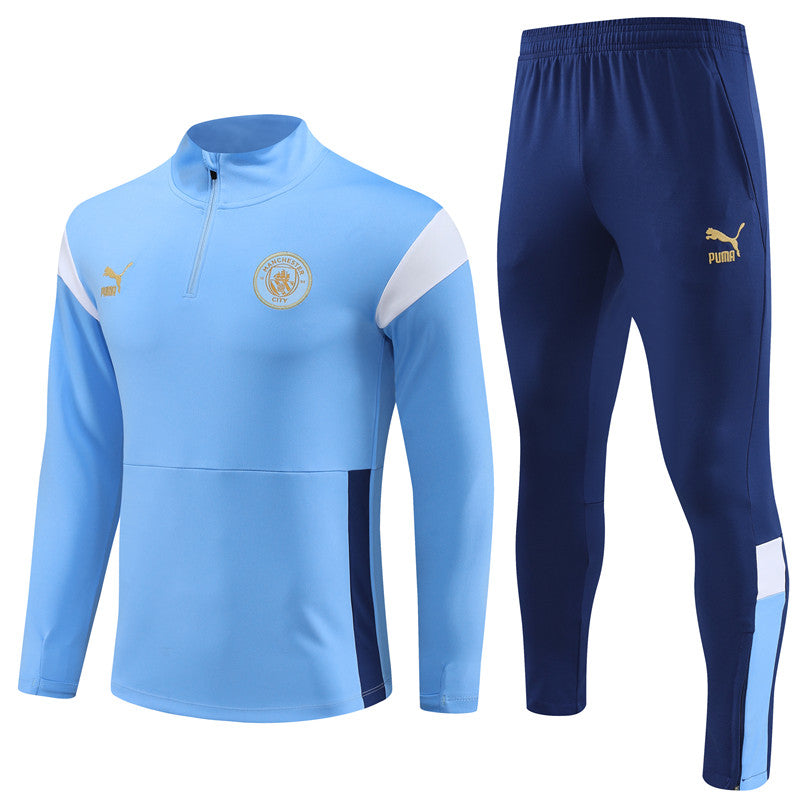 Kit de Treino Manchester City 2023/24 Meio Zíper Azul Claro