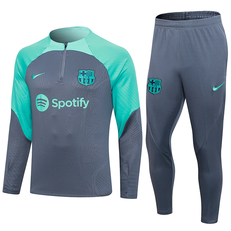 Kit de Treino Barcelona 2023/24 Meio Zíper Cinza e Ciano