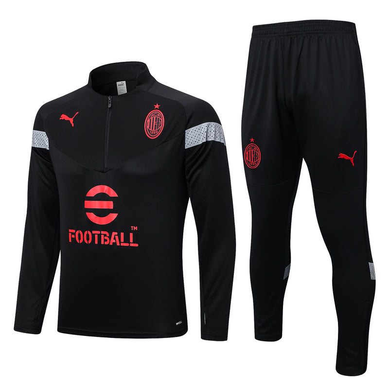 Kit de Treino Ac Milan 2022/23 Meio Zíper Preto