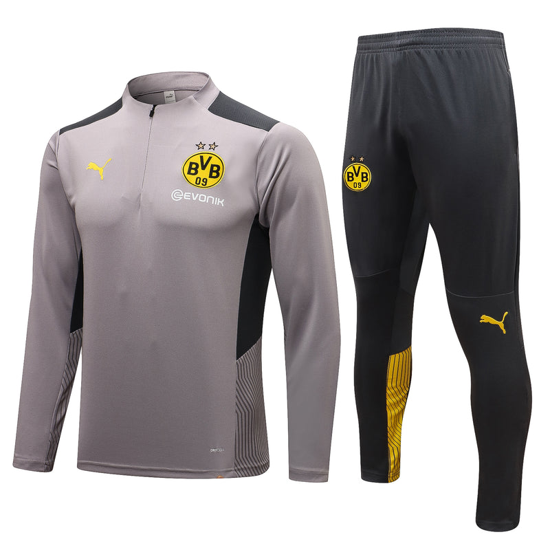 Kit de Treino Borussia Dortmund 2023/24 Meio Zíper Cinza Claro