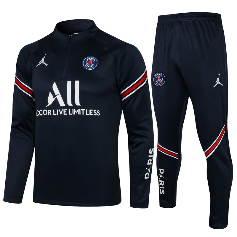 Kit de Treino PSG 2021/22 Meio Zíper Azul Escuro