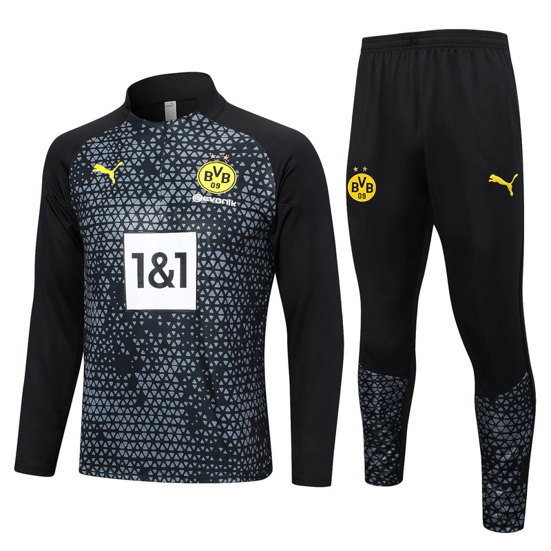 Kit de Treino Borussia Dortmund 2023/24 Meio Zíper Preto