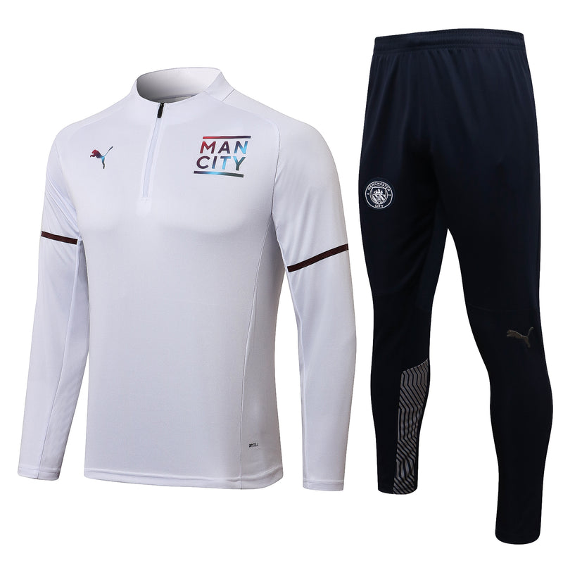 Kit de Treino Manchester City 2021/22 Meio Zíper Branco