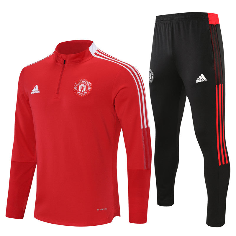 Kit de Treino Manchester United 2021/22 Meio Zíper Vermelho