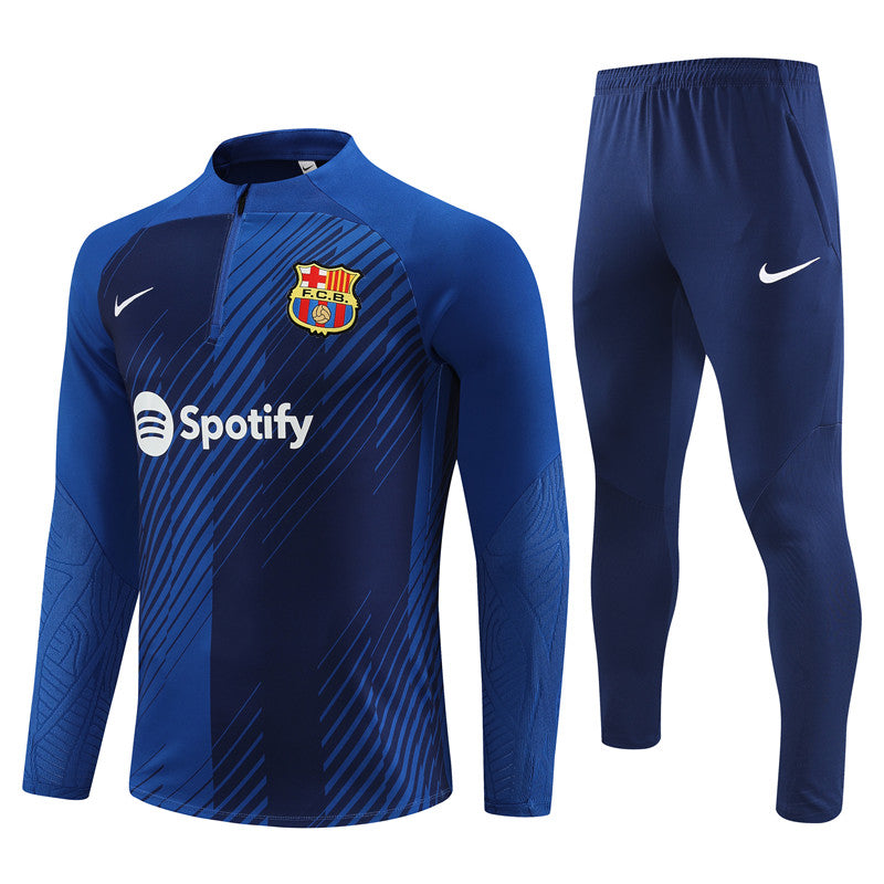 Kit de Treino Barcelona Estilo Camuflado 2023/24 Meio Zíper Azul