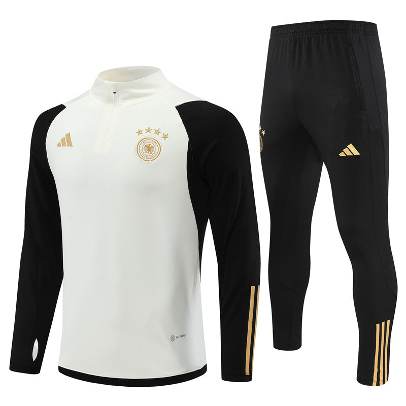 Kit de Treino Alemanha 2022/23 Meio Zíper Preto e Creme