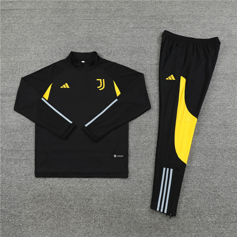 Kit de Treino Juventus 2023/24 Meio Zíper Preto e Amarelo