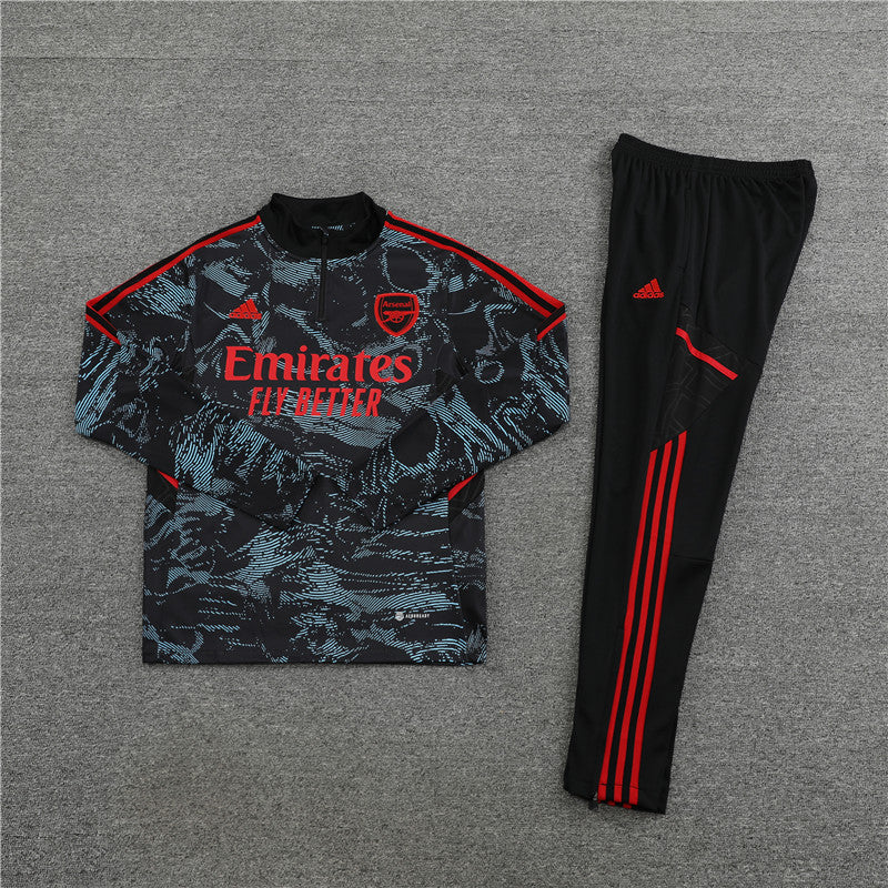 Kit de Treino Arsenal 2022/23 Meio Zíper Preto e Vermelho