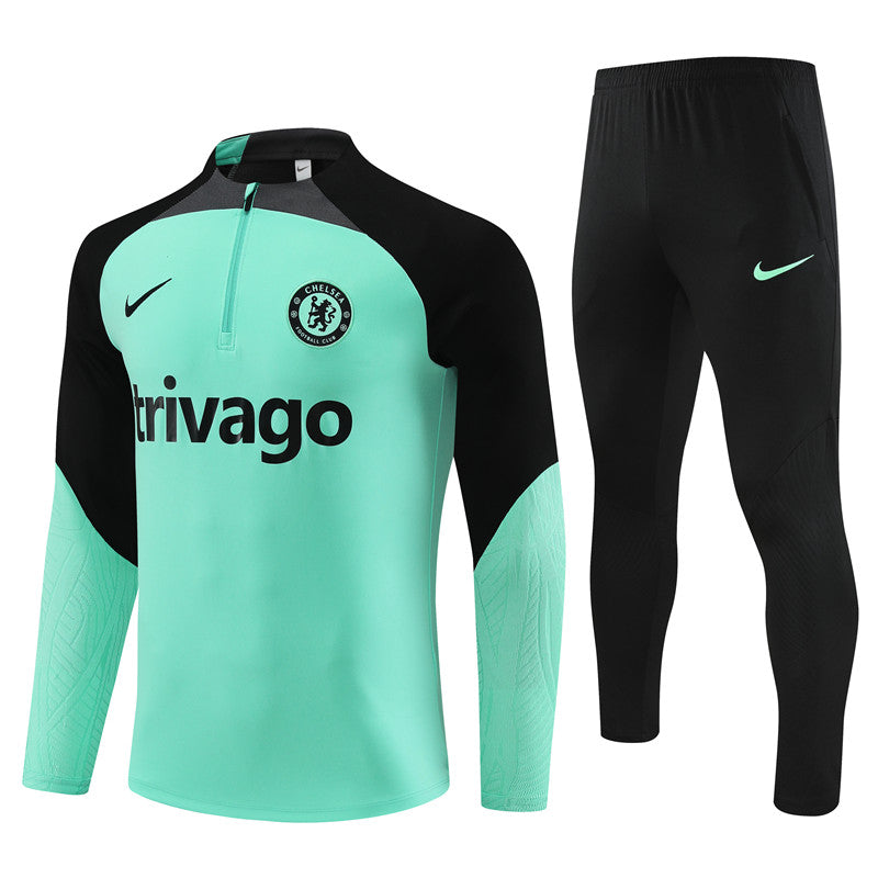 Kit de Treino Chelsea 2023/24 Meio Zíper Ciano e Preto