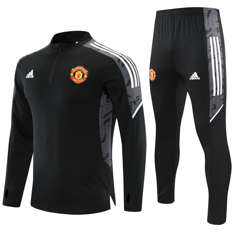 Kit de Treino Manchester United 2021/22 Meio Zíper Preto