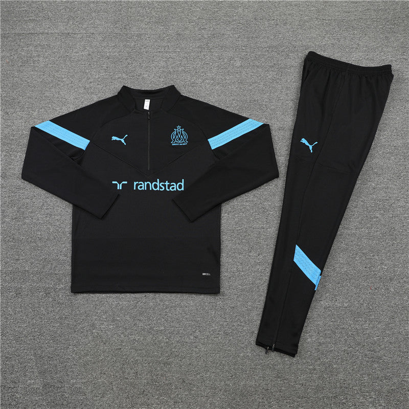 Kit de Treino Olympique de Marseille 2022/23 Meio Zíper Preto e Azul