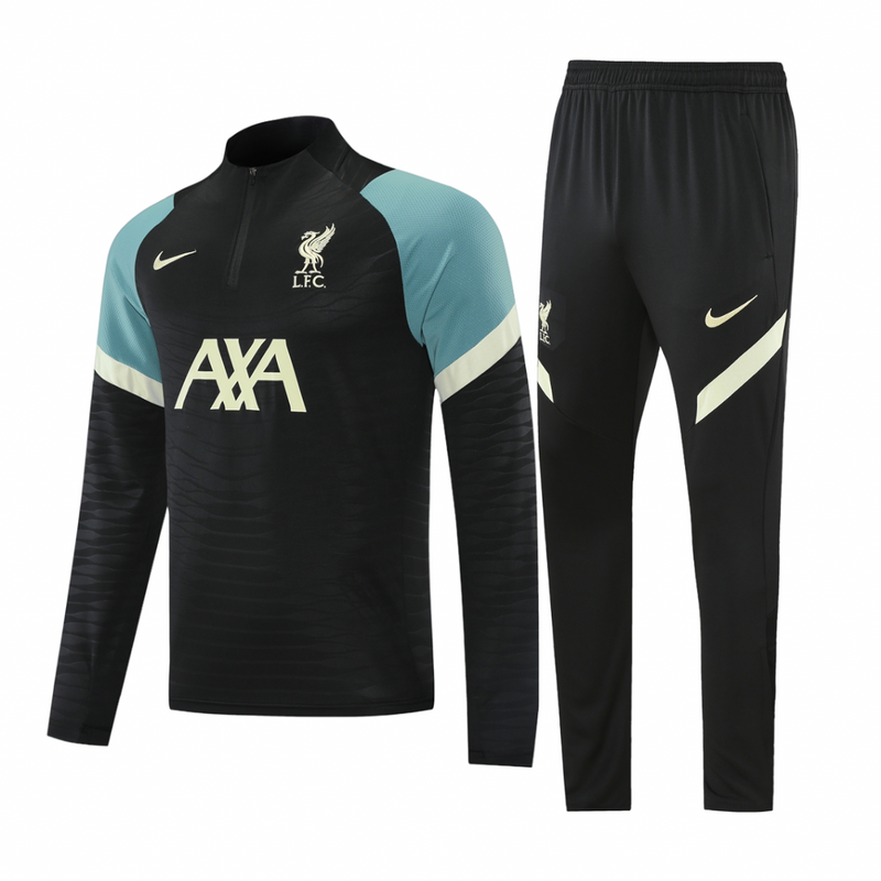 Kit de Treino LiverPool 2021/22 Meio Zíper Preto e Verde - Lp Sports Wear 