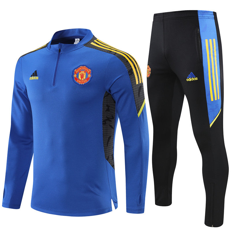 Kit de Treino Manchester United 2021/22 Meio Zíper Azul