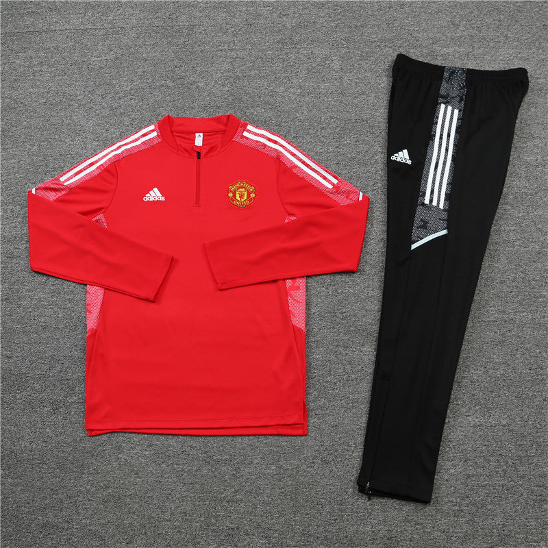 Kit de Treino Manchester United 2021/22 Meio Zíper Vermelho