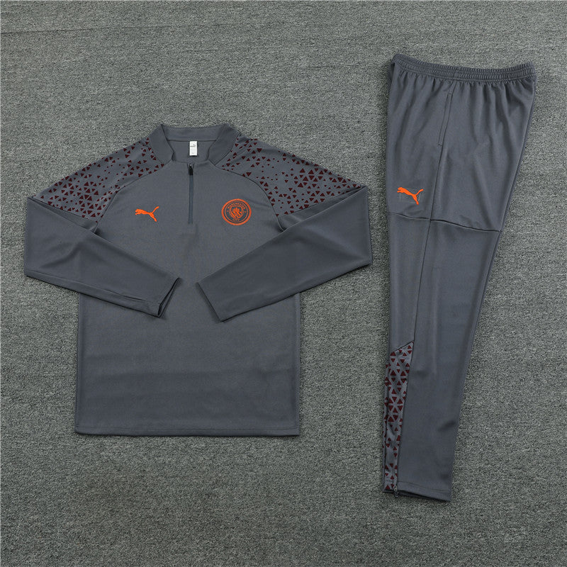 Kit de Treino Manchester City 2023/24 Meio Zíper Cinza Escuro