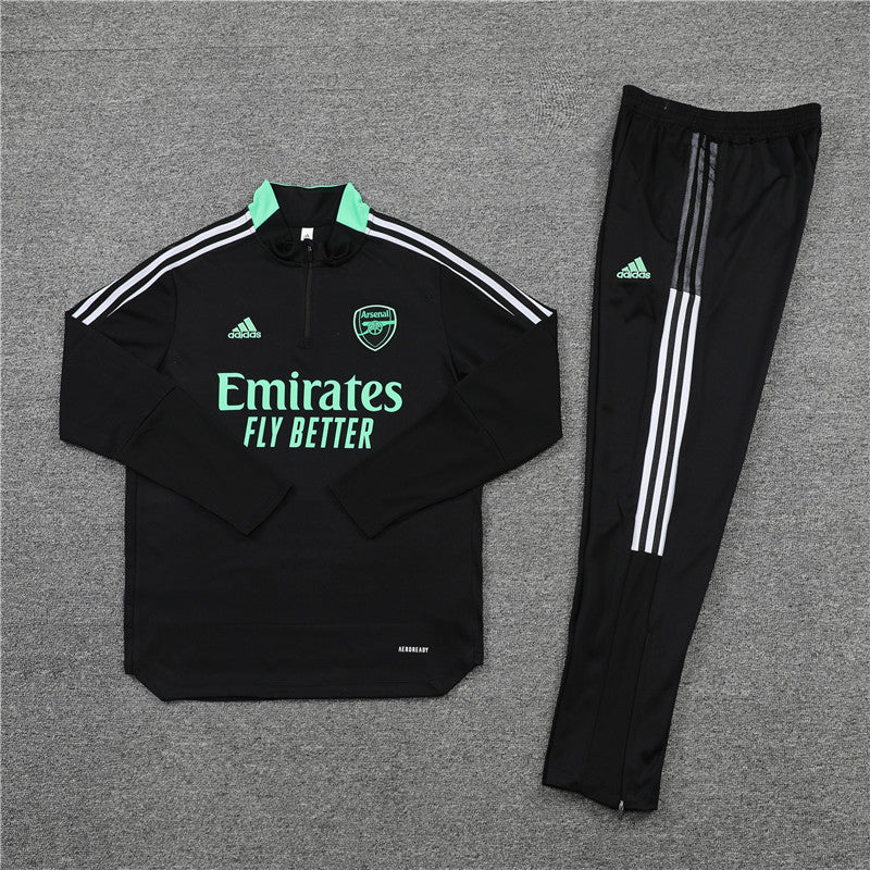 Kit de Treino Arsenal 2021/22 Meio Zíper Preto e Ciano