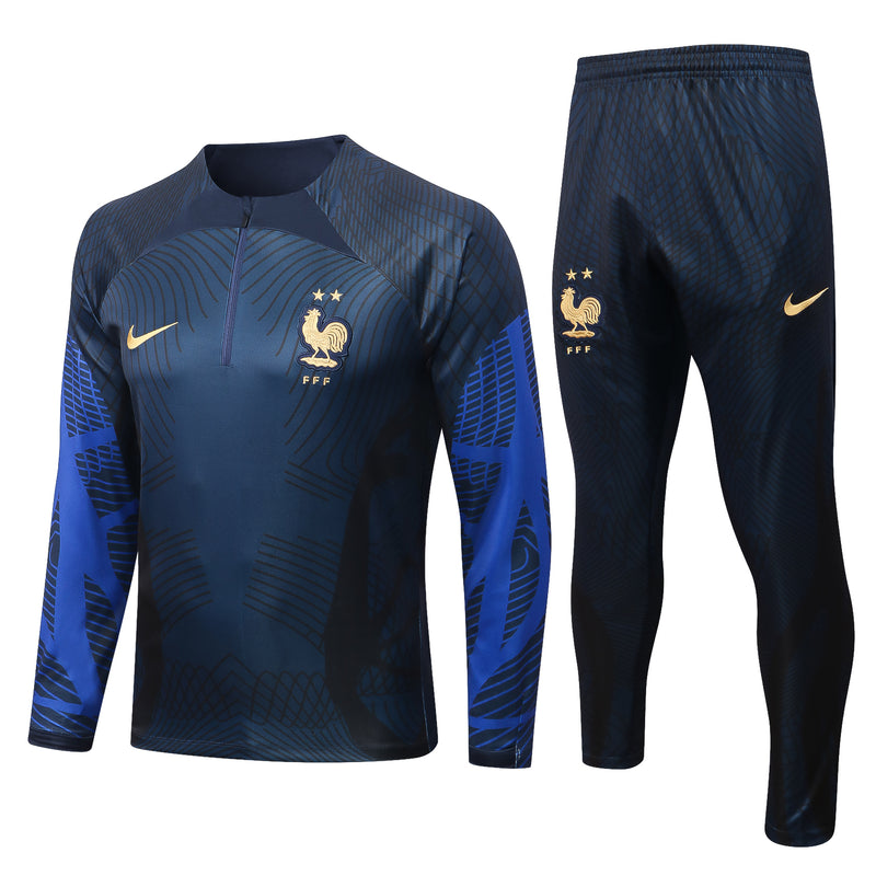 Kit de Treino França 2022/23 Meio Zíper Azul Escuro