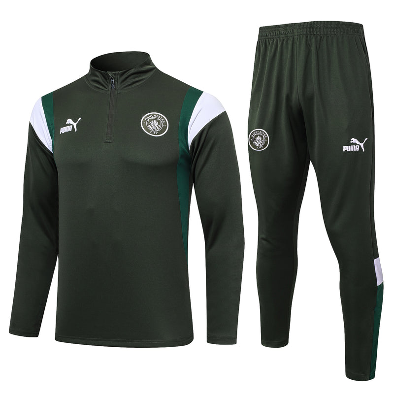 Kit de Treino Manchester City 2023/24 Meio Zíper Verde Escuro