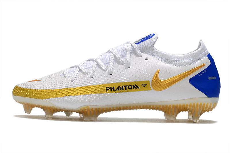 Chuteira Campo Nike Phantom GT2 Elite Branca e Dourada