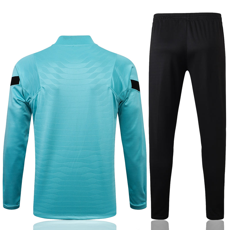 Kit de Treino Inter de Milão 2021/22 Meio Zíper Ciano e Preto