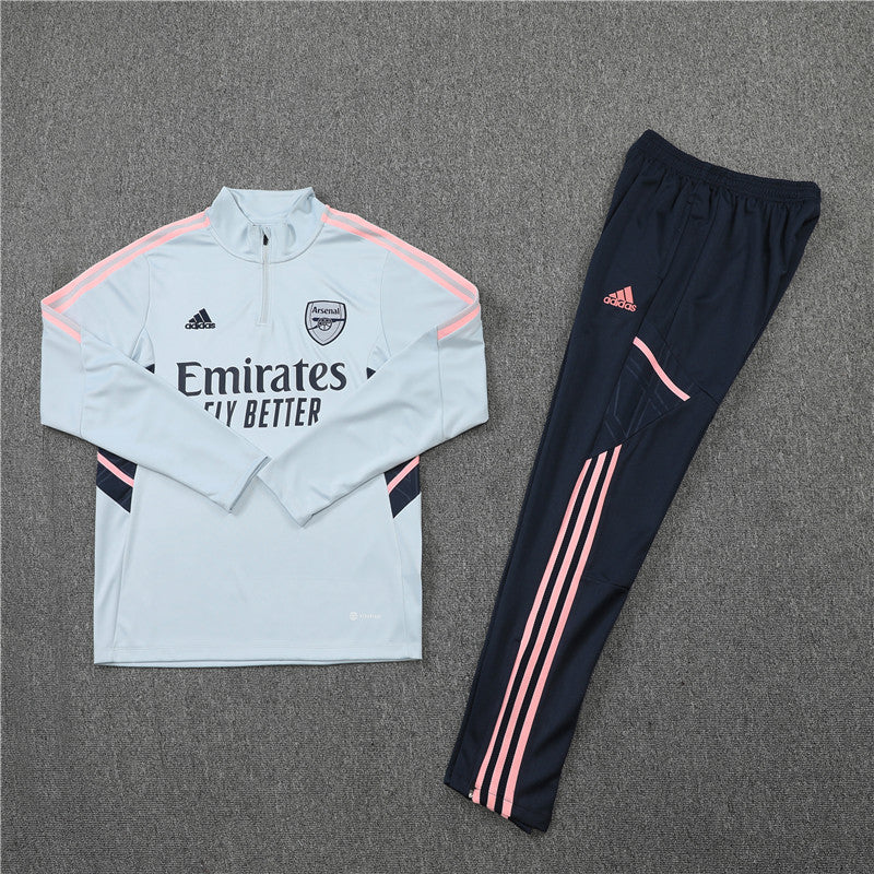 Kit de Treino Arsenal 2022/23 Meio Zíper Cinza Claro