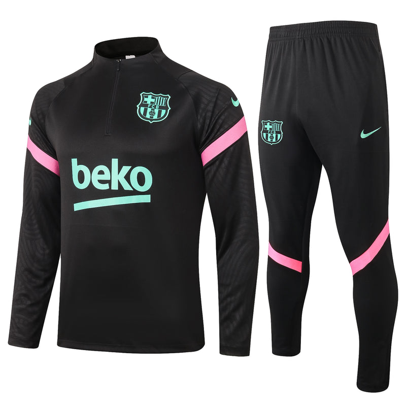 Kit de Treino Barcelona 2020/21 Meio Zíper Preto