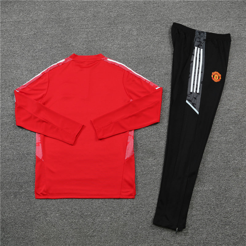 Kit de Treino Manchester United 2021/22 Meio Zíper Vermelho