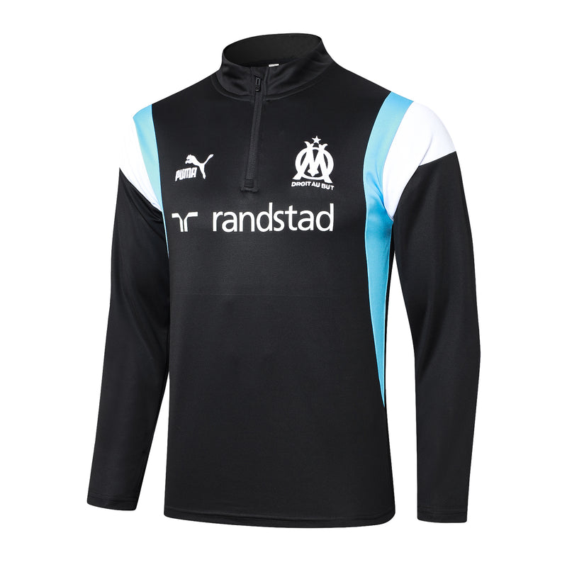 Kit de Treino Olympique de Marseille 2023/24 Meio Zíper Preto