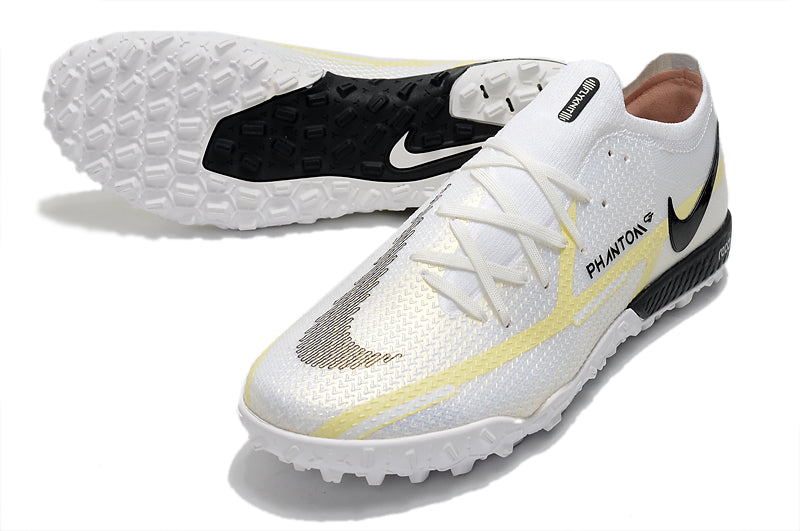 Chuteira Society Nike Phantom GT Pro Branco e Dourado