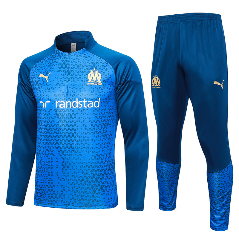 Kit de Treino Olympique de Marseille 2023/24 Meio Zíper Azul Claro