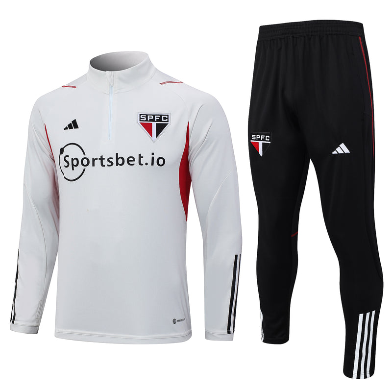 Kit de Treino São Paulo 2023/24 Meio Zíper Branco cinzento