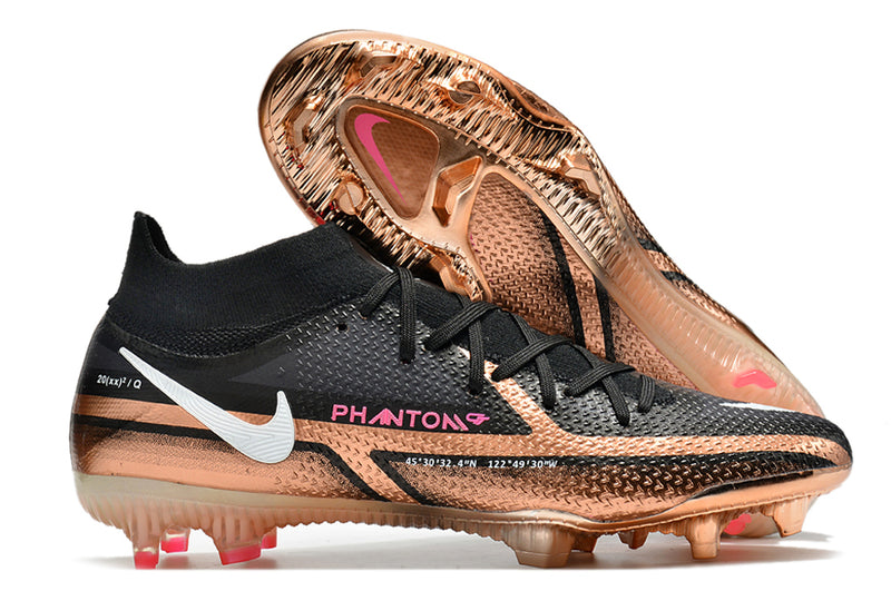 Chuteira Campo Nike Phantom GT2 Elite Preta e Dourada