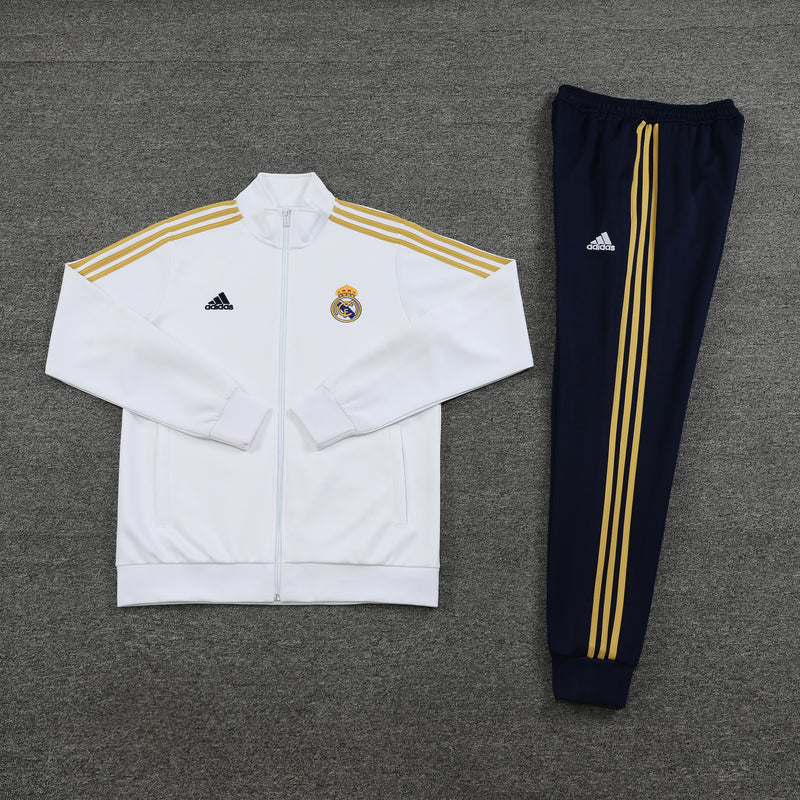 Conjunto Agasalho de Treino Real Madrid 2023/24 Zíper Longo Branco