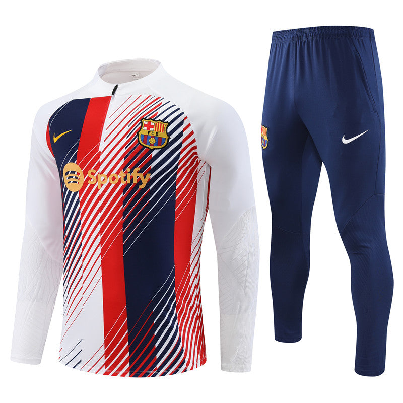 Kit de Treino Barcelona Estilo Camuflado 2023/24 Meio Zíper Branco