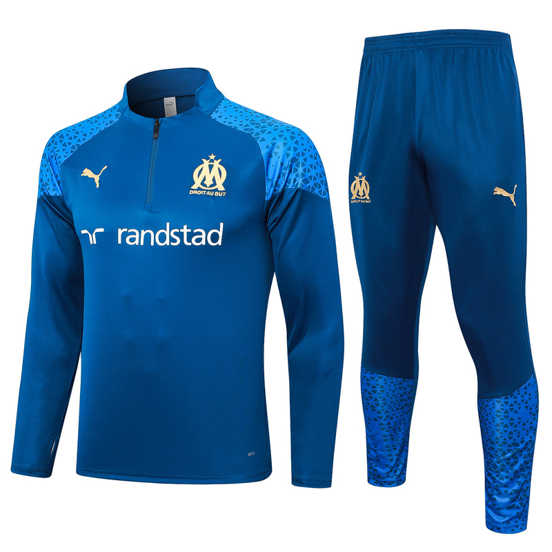 Kit de Treino Olympique de Marseille 2023/24 Meio Zíper Azul