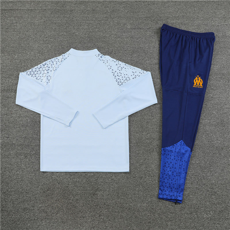 Kit de Treino Olympique de Marseille 2023/24 Meio Zíper Cinza Claro