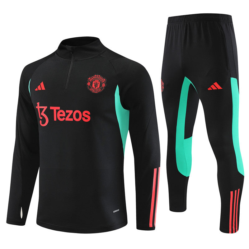 Kit de Treino Manchester United 2023/24 Meio Zíper Preto e Verde