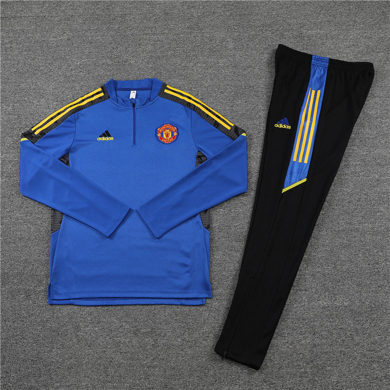 Kit de Treino Manchester United 2021/22 Meio Zíper Azul