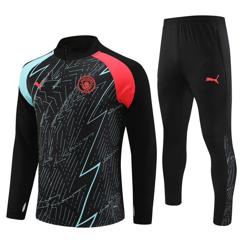 Kit de Treino Manchester City Estilo Camuflado 2023/24 Meio Zíper Preto