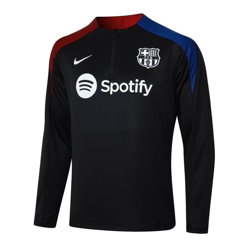 Kit de Treino Barcelona 2024/25 Meio Zíper Azul Preto