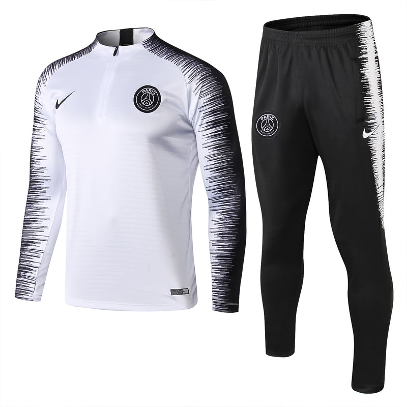 Kit de Treino PSG 2018/19 Meio Zíper Branco e Preto