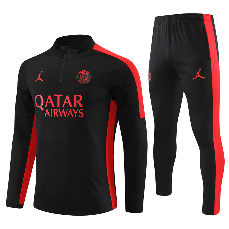 Kit de Treino PSG 2023/24 Meio Zíper Preto e Vermelho