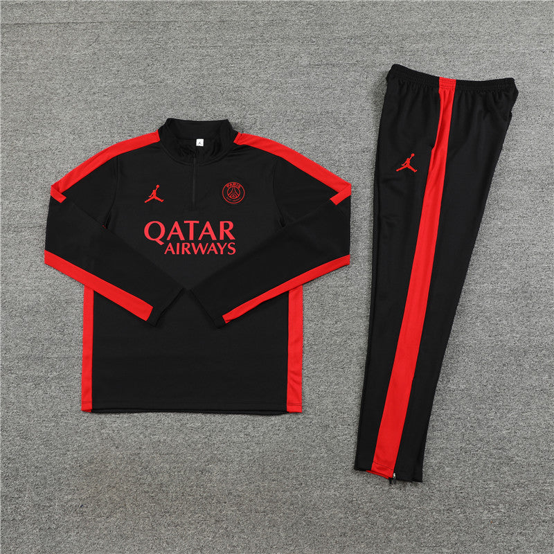 Kit de Treino PSG 2023/24 Meio Zíper Preto e Vermelho