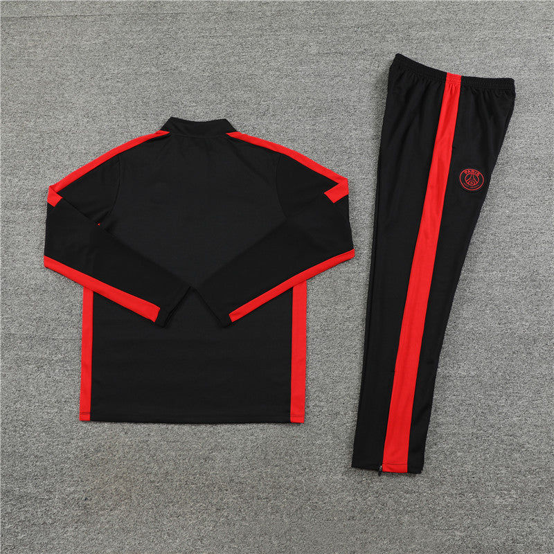 Kit de Treino PSG 2023/24 Meio Zíper Preto e Vermelho