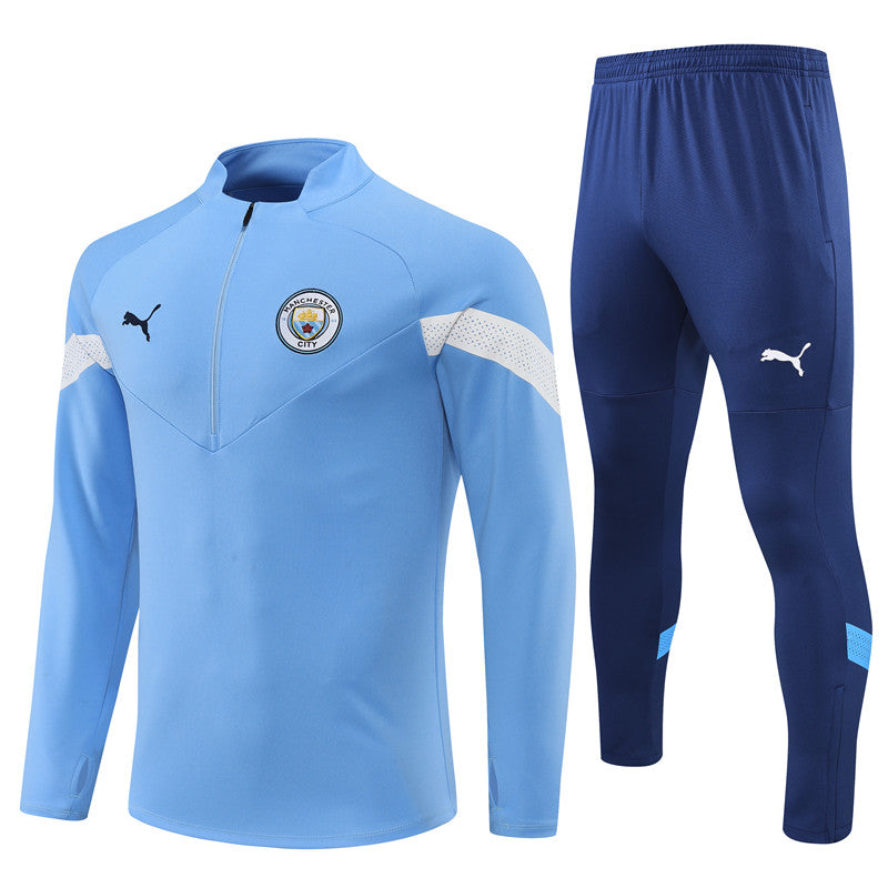 Kit de Treino Manchester City 2022/23 Meio Zíper Azul