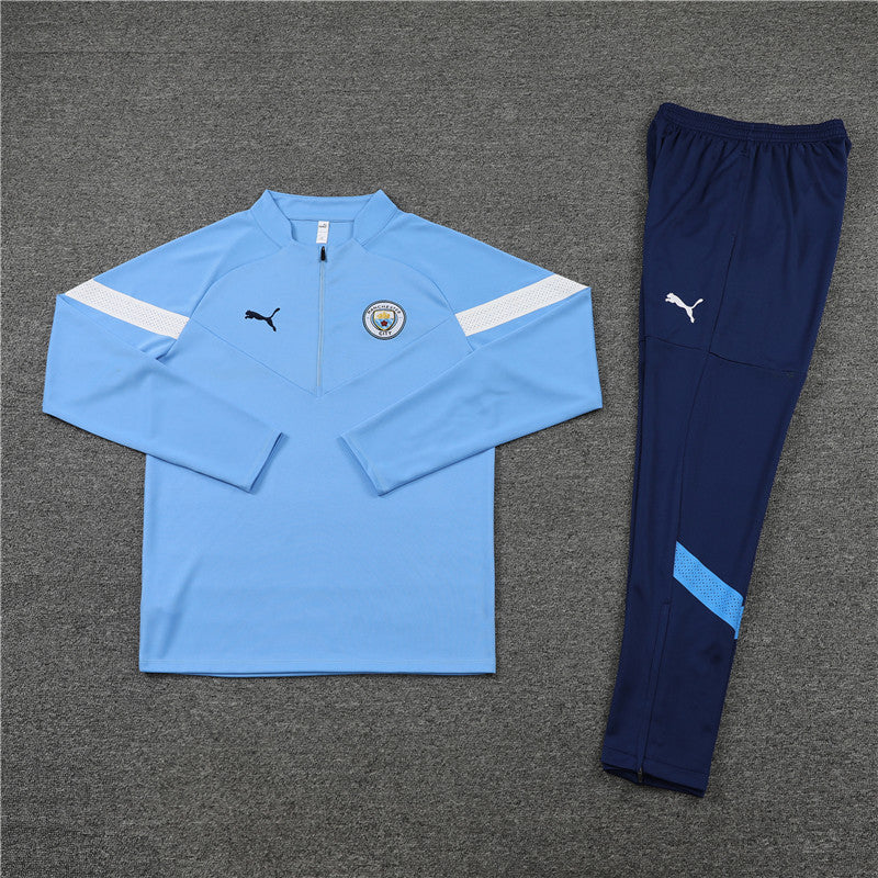 Kit de Treino Manchester City 2022/23 Meio Zíper Azul