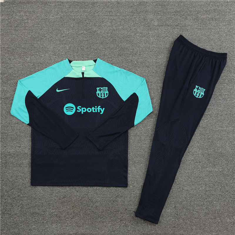 Kit de Treino Barcelona 2023/24 Meio Zíper Preto e Ciano