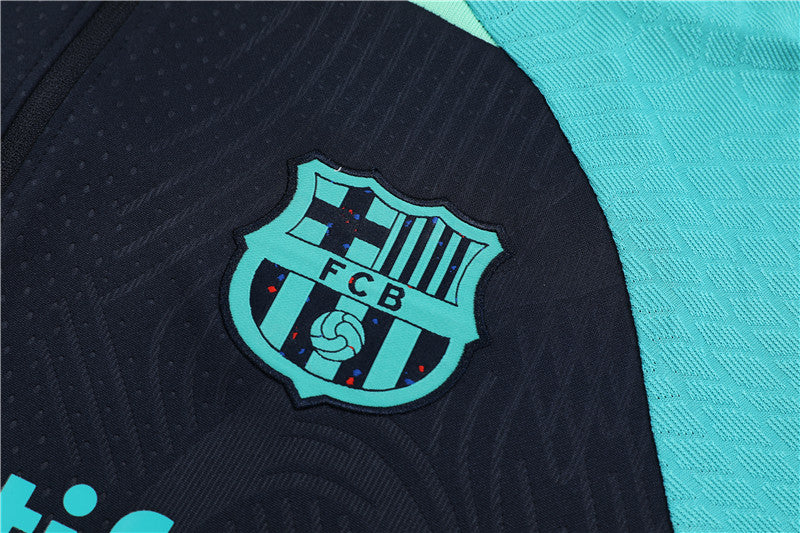 Kit de Treino Barcelona 2023/24 Meio Zíper Preto e Ciano