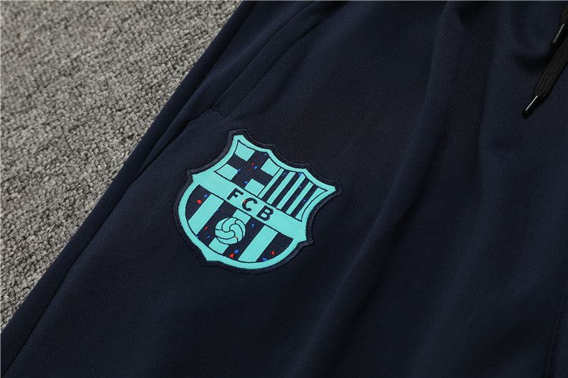 Kit de Treino Barcelona 2023/24 Meio Zíper Preto e Ciano