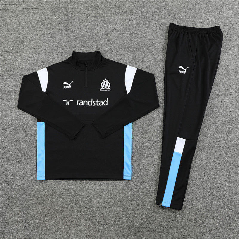 Kit de Treino Olympique de Marseille 2023/24 Meio Zíper Preto e Azul - Lp Sports Wear 